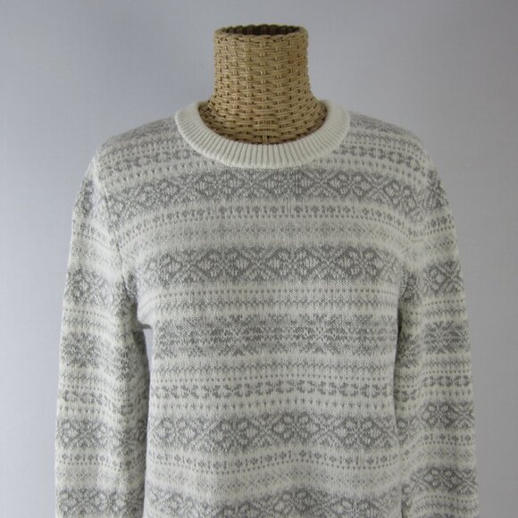 New J Crew Womens M Ivory Gray LS 100% Cotton Nordic Fair Isle Sweater NWT $79 - Picture 6 of 9